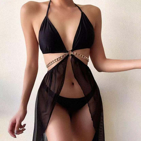 Sexy Bikini 3Pcs Swimwear Metal Chains Resort Swim