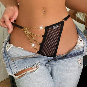Fishnet Thong Sexy Lace Thin Strap Iron Chain Panties